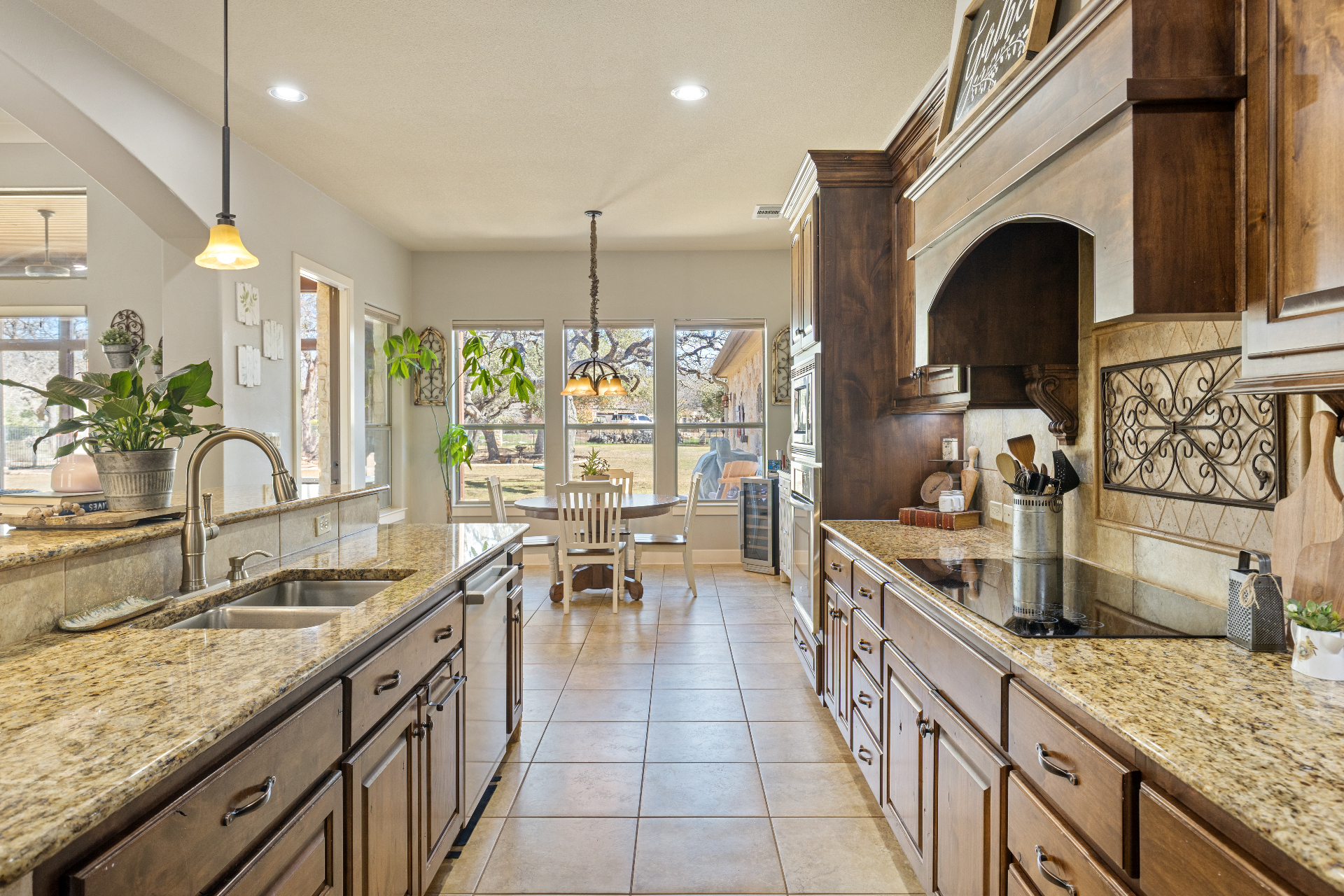View from kitchen sink looking out to backyard